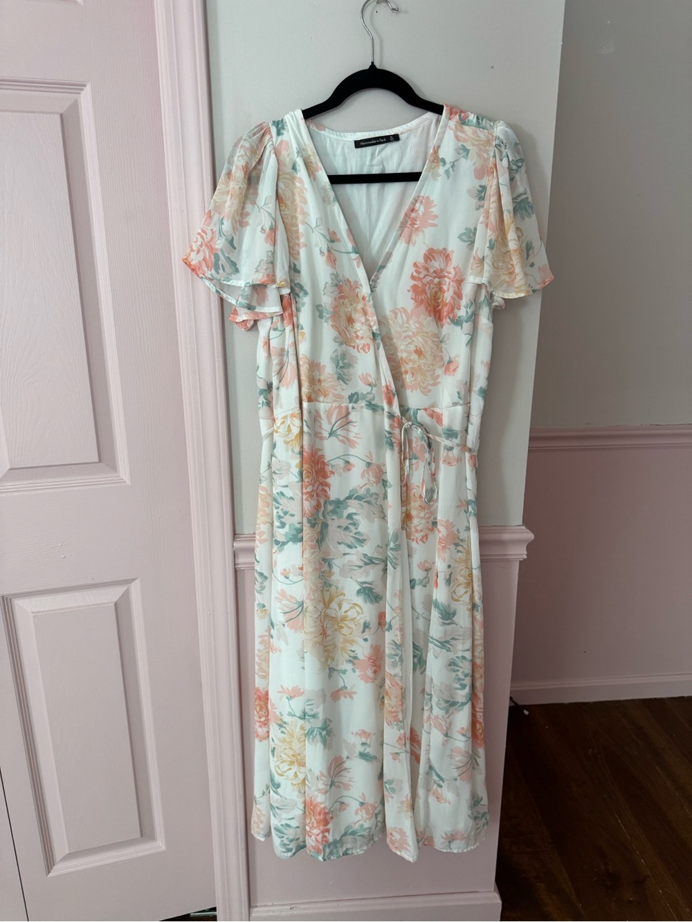 Abercrombie & Fitch Mint Floral Wrap Midi Dress